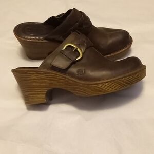 Born brown buckle hally cloggs mules